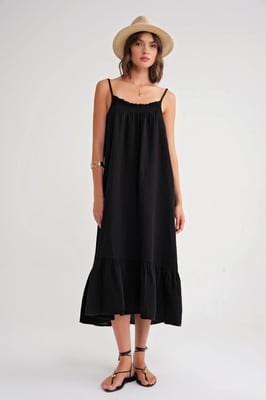 Midi Mousseline Jurk met Rimpel Detail