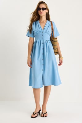 V-hals Knop Midi Shirtjurk