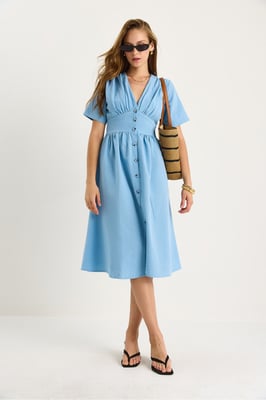 V-hals Knop Midi Shirtjurk