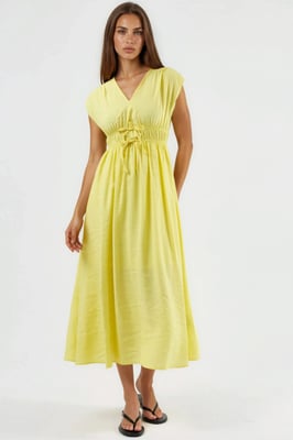 V-hals Midi-jurk met Strikdetail