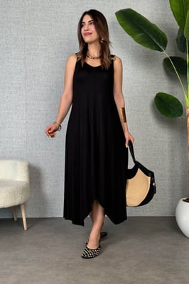 Asymmetrische V-hals Mouwloze Midi-jurk