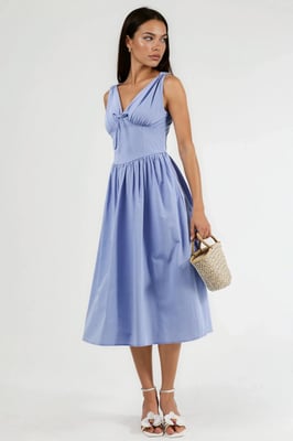 V-hals Midi-jurk met Strikdetail