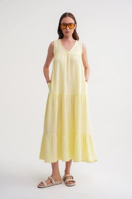 Mouwloze V-hals Muslin Midi-jurk met zakken