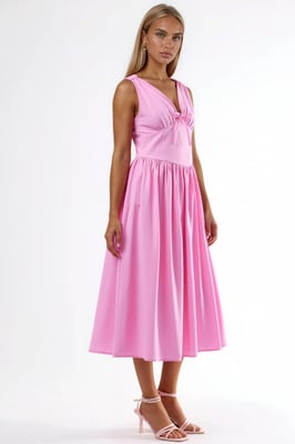 V-hals Midi Jurk met Strik Detail