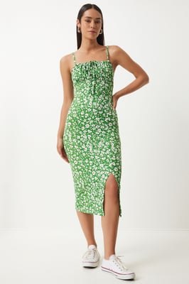 Bloemige Bodycon Midi-jurk met Splits