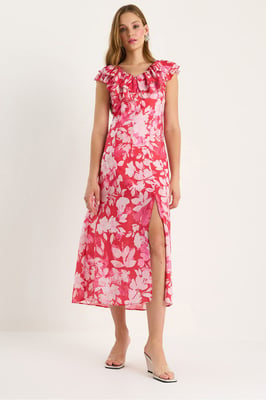 Midi-jurk met ruchesdetails