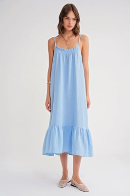 Midi Muslin Jurk met Rimpeldetail