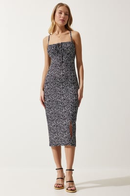 Blommig Bodycon Midi Klänning med Sprund