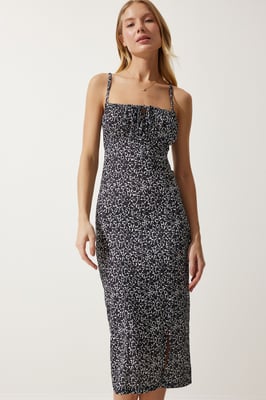 Blommig Bodycon Midi Klänning med Sprund