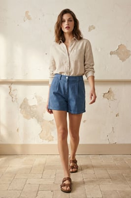 Hoge Taille Brede Pijpen Tailored Shorts