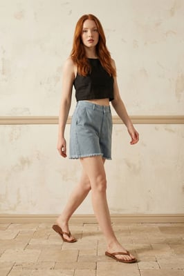 Hoogwaardige brede denimshorts met hoge taille