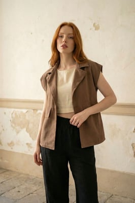 Katoenen Gilet met Jacket Kraag en Zak