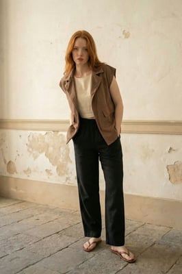 Katoenen Gilet met Jacket Kraag en Zak