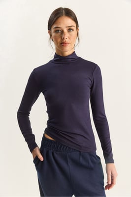 Slim Fit Långärmad Halvpolokrage Topp