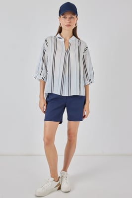 Gestreepte V-hals Blouse