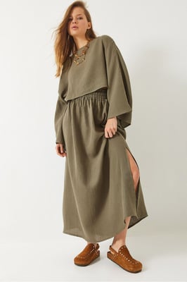 Textuur Blouse en Rok Set met Ronde Hals