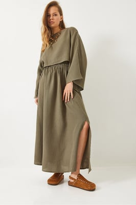Textuur Blouse en Rok Set met Ronde Hals