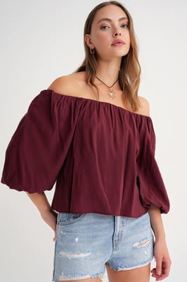 Modal Gemengde Blouse met Madonna-kraag en Rimpeldetails