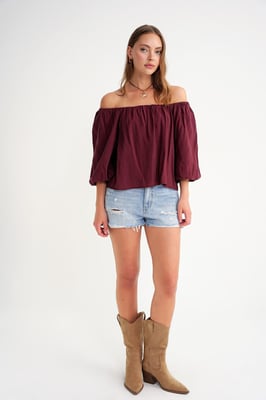 Modal Gemengde Blouse met Madonna-kraag en Rimpeldetails