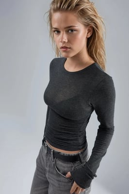 Slim Fit Långärmad Transparent Blus