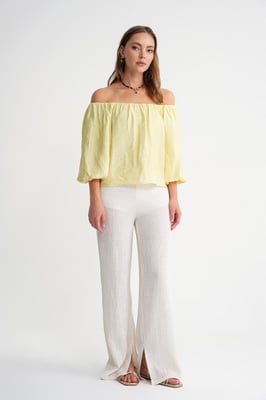 Modal Gemixte Blouse met Madonna-Kraag en Rimpeldetail