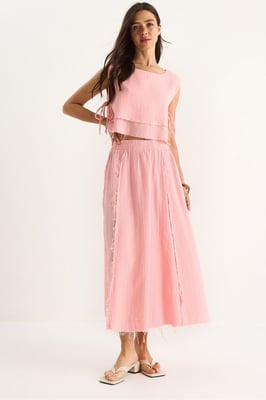 Textuur Blouse & Rok Muslin Stof Twee-Delige Set