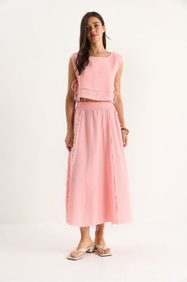 Textuur Blouse & Rok Muslin Stof Twee-Delige Set
