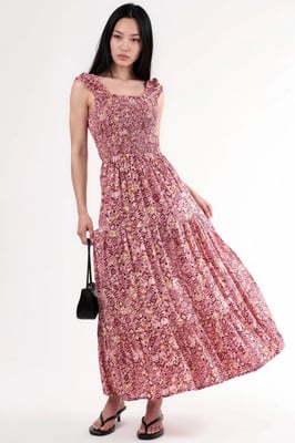 Paisley Print Maxi Jurk met Vierkante Kraag