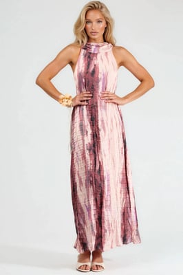 Textuur Abstract Patroon Maxi Jurk met Halterkraag
