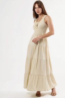 Gestructureerde U-Hals Maxi-Jurk