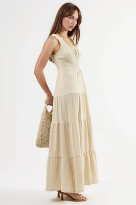 Gestructureerde U-Hals Maxi-Jurk