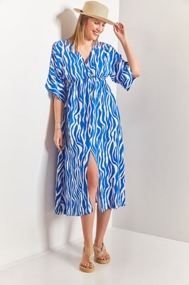 Geprinte V-hals Midi-jurk met Split