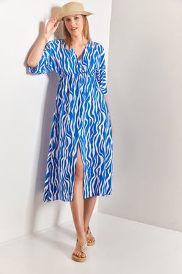 Geprinte V-hals Midi-jurk met Split