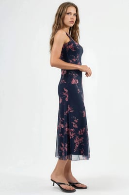 Bloemen Midi-jurk met Hart Kraag