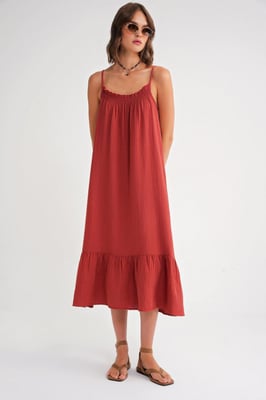 Midi Musselin Jurk met Rimpeldetails