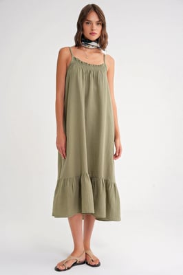 Midi Musselinen Jurk met Ruffle Detail