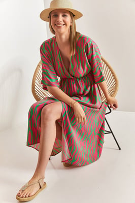 Geprinte V-hals Midi-jurk met Split