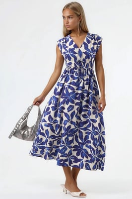 Florale V-hals Midi-jurk met Strikdetails