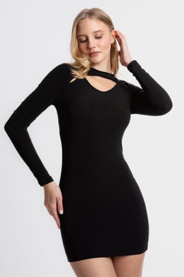 Ronde Hals Uitsnijding Lange Mouwen Mini Bodycon Jurk