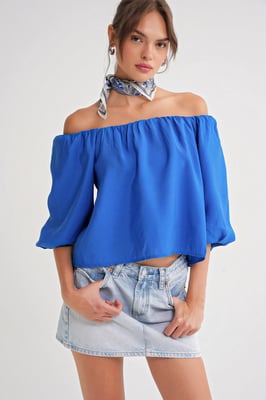 Modal Gemengde Blouse met Madonna Kraag en Rimpeldetail