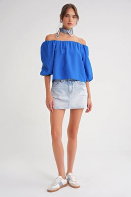 Modal Gemengde Blouse met Madonna Kraag en Rimpeldetail