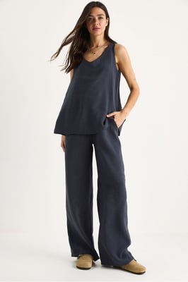 V-hals Katoenen Blouse-Broek Twee-in-één Set