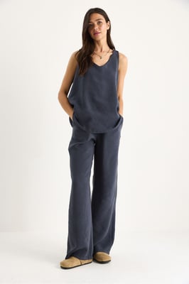 V-hals Katoenen Blouse-Broek Twee-in-één Set