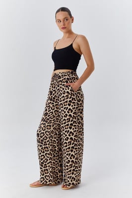 Hoge Taille Luipaardprint Wijde Pantalon
