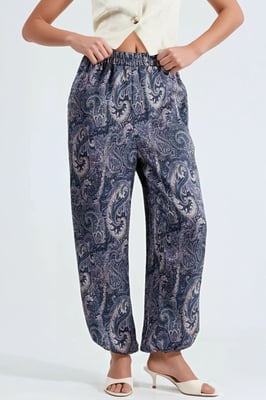 Patroon Broek met Elastieke Taille en Zakken in Baggy Fit
