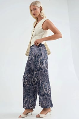Patroon Broek met Elastieke Taille en Zakken in Baggy Fit