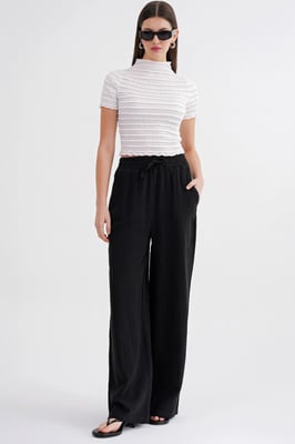 Hoge Taille Textuur Muslin Stof Broek