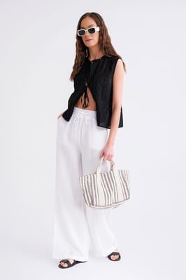 Hoge Taille Textuur Muslin Stof Broek