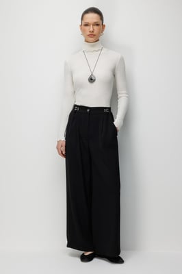 Hoge Taille Wijde Pantalon met Accessoire Detail
