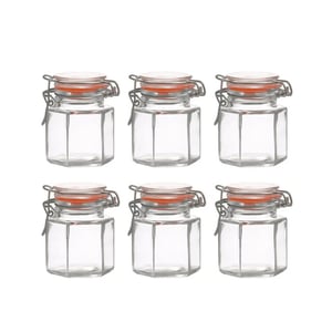 WDMT Zeshoekige weckpotjes 100 ml set van 6 – glazen voorraadpotjes met